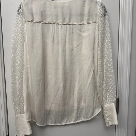 White House Black Market Cream Blouse with Lace Sleeve Detail - Picture 5 of 5